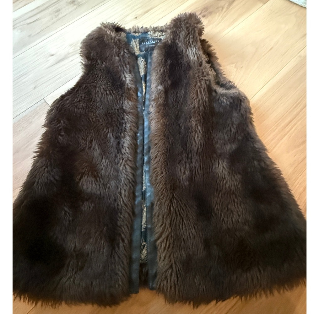 Sanctuary Faux Fur Vest Women M Brown Vegan Leather Trim Open Front Festival